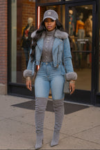 Denim Jacket with faux fox fur