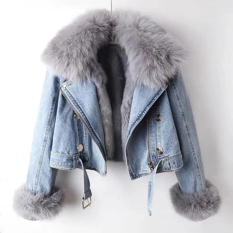 Denim Jacket with faux fox fur