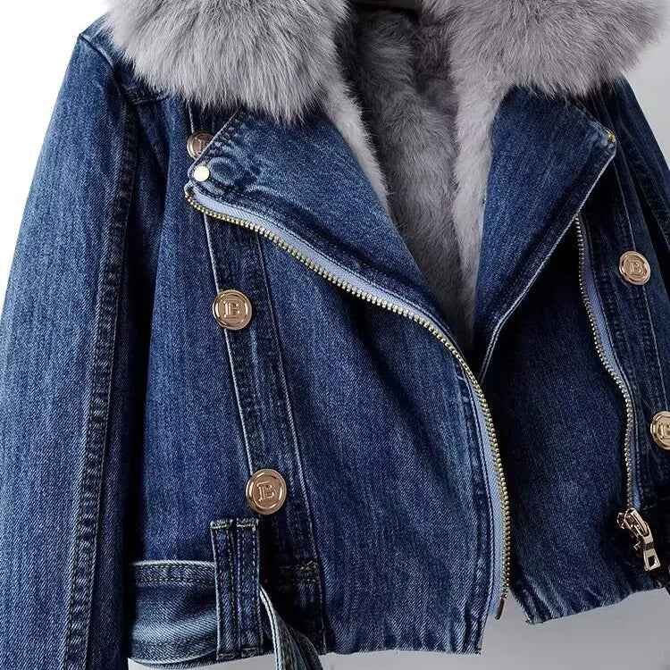 Denim Jacket with faux fox fur
